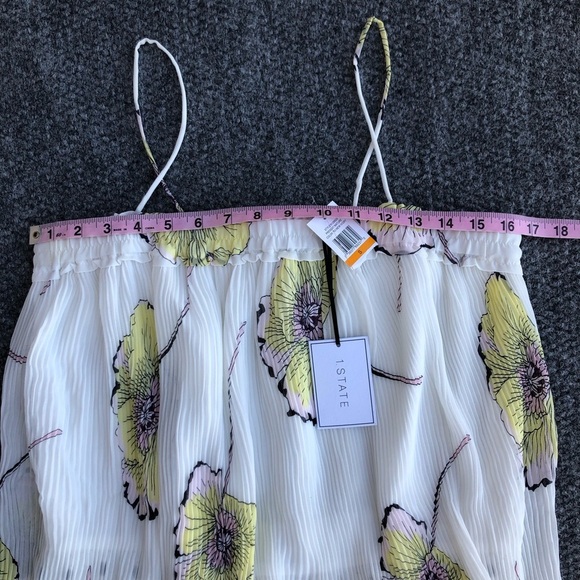 1. State mixed print ivory floral pleated dress size small - Picture 5 of 11